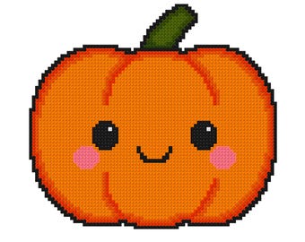 Pumpkin Cross Stitch Pattern PDF (+ Pattern Keeper PDF) Instant Download     ___ fall autumn Halloween cute happy smiley Thanksgiving decor