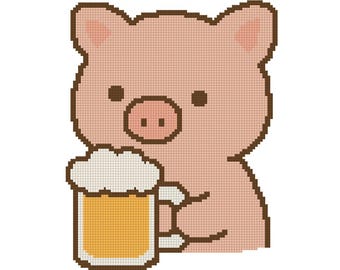 Pig Happy Hour Cross Stitch Pattern PDF (+ Pattern Keeper PDF) Instant Download     ___ beer piggy drink drinking bar club farm animal brew