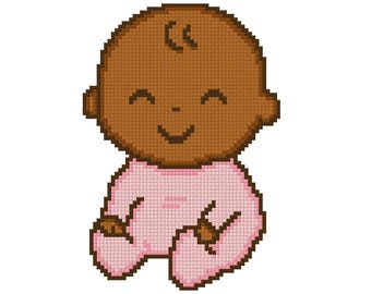 Baby Girl (Brown Skin Tone) Cross Stitch Pattern PDF (plus Pattern Keeper PDF) Instant Download