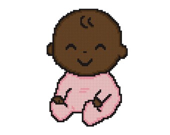 Baby Girl (Deep Skin Tone) Cross Stitch Pattern PDF (plus Pattern Keeper PDF) Instant Download