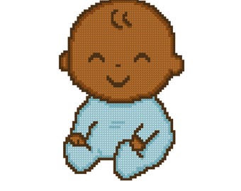 Baby Boy (Brown Skin Tone) Cross Stitch Pattern PDF (plus Pattern Keeper PDF) Instant Download