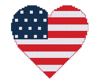 US Flag Heart Cross Stitch Pattern PDF for Instant Download