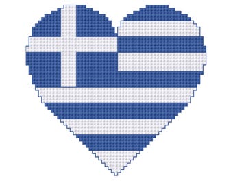Greek Flag Heart Cross Stitch Pattern PDF for Instant Download