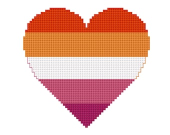 Lesbian Pride Flag Heart Cross Stitch Pattern PDF for Instant Download