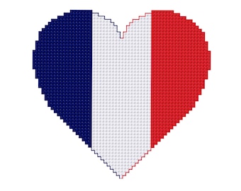 French Flag Heart Cross Stitch Pattern PDF for Instant Download