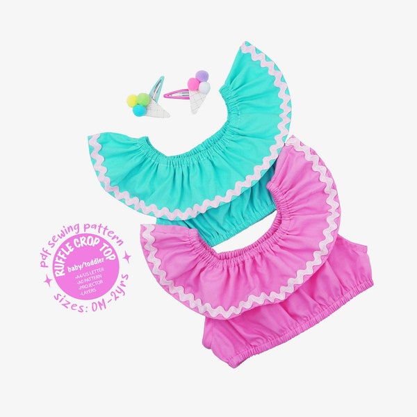 Ruffle Frilly Crop Top Sewing Pattern PDF, Babies & Toddler, Sizes 0mths to 2T
