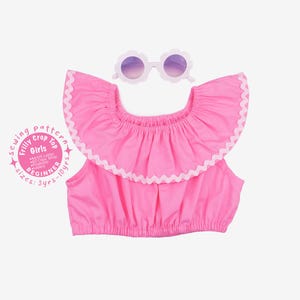 Girls Frilly Neck Crop Top, Sewing Pattern PDF, Sizes 3T,4T,5,6,7,8,9,10yrs