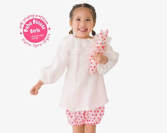 Ruffle Blouse PDF Sewing Pattern, Long & Short Puff Sleeves. Size 1Y-10Y. Baby, Toddler, Girl