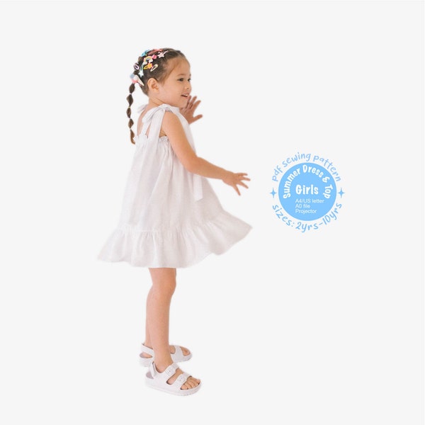 Girls Tiered Shoulder Strap Pinafore Dress & Top PDF Sewing Pattern