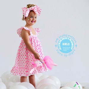 Girls Pinafore Dress, PDF Sewing Pattern & Headwrap