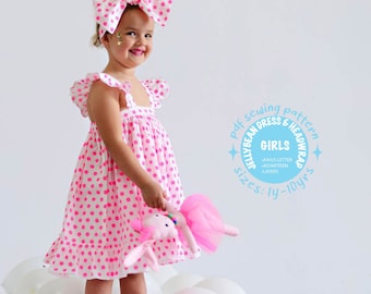 Girls Pinafore Dress, PDF Sewing Pattern & Headwrap