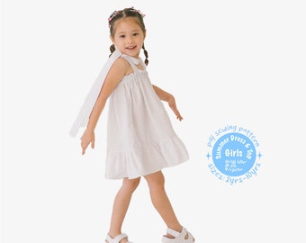 Girls Tiered Shoulder Strap Pinafore Dress & Top PDF Sewing Pattern. Size 2T,3T,4T,5Y,6Y,7Y,8Y,9Y,10Y.