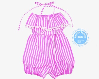 Girls Rompers Sewing Pattern PDF. Sizes 3yrs to 10yrs