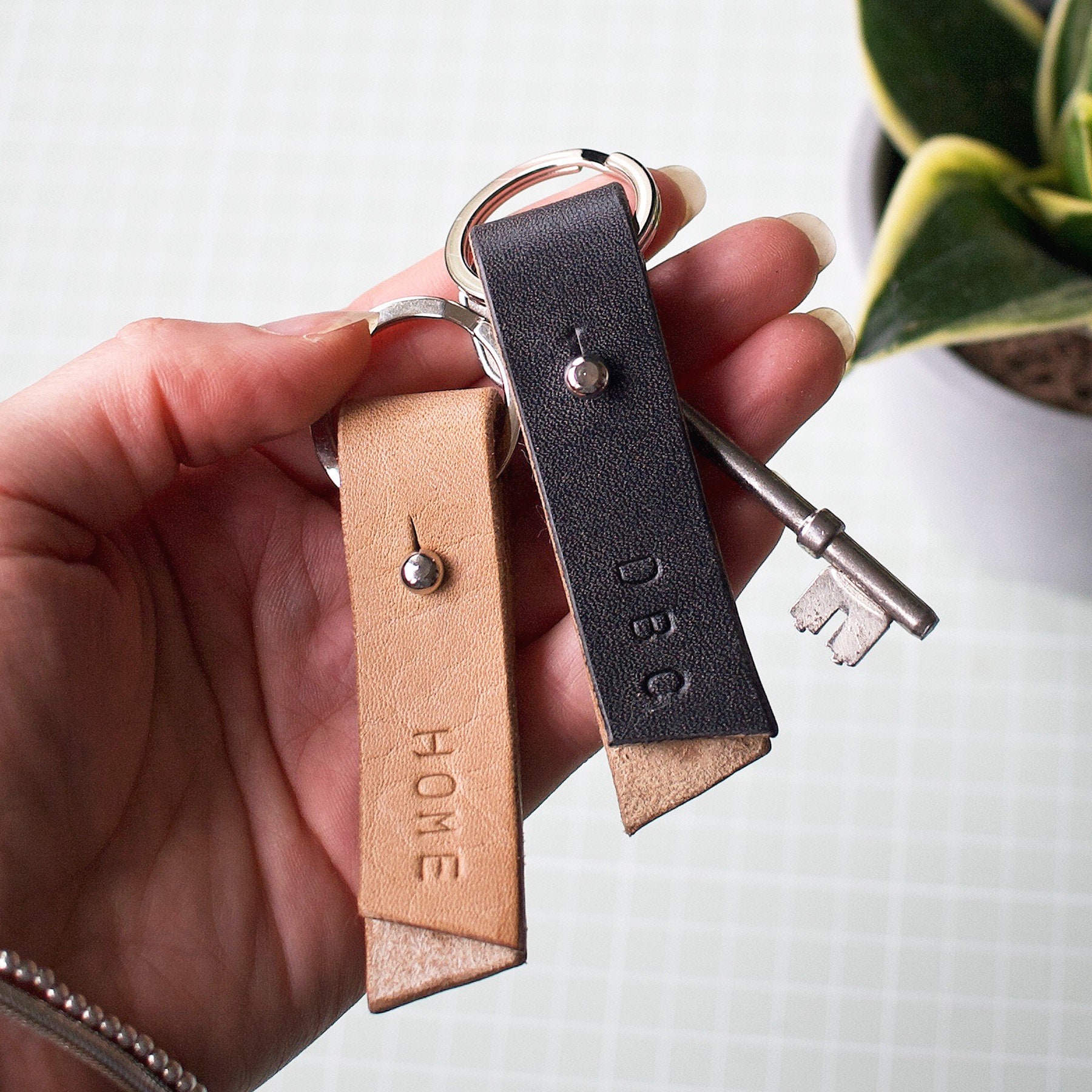 Personalised Keyring in Oak Bark Tanned Leather