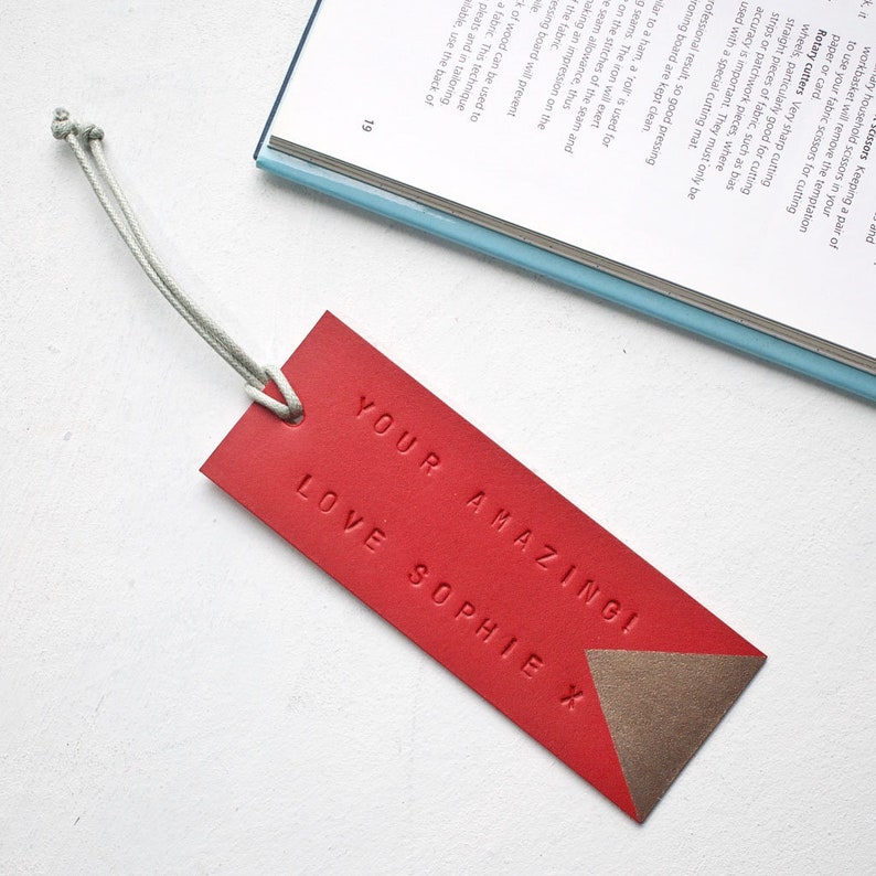 Luxury Leather Personalised Bookmark Red