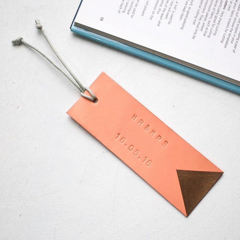 Luxury Leather Personalised Bookmark Peach Pink