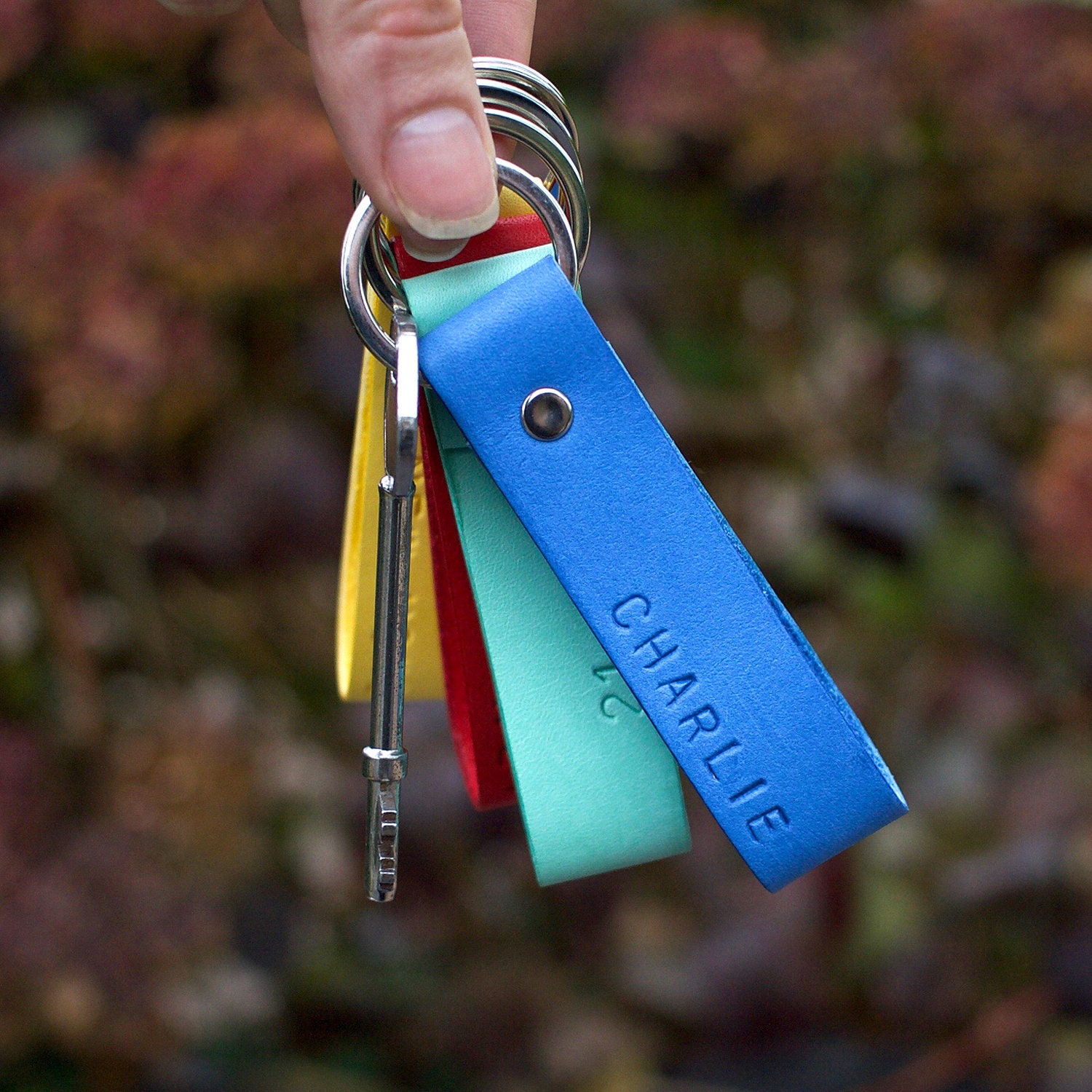 Personalised Leather Keyring in Beautiful Bright Colours