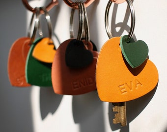 Personalised Leather Heart Keyring