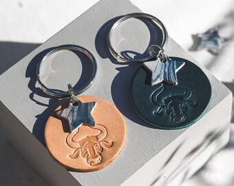 Taurus Star Sign Leather Keyring