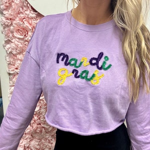 Felpa da donna Mardi Gras, design Mardi Gras con frange ricamate, pullover da donna Mardi Gras, Mardi Gras