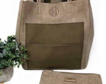 Borsa da donna con monogramma, borsa tote con monogramma, borsa a tracolla nappa con monogramma, borsa da donna, tote con monogramma