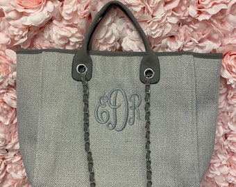 Borsa a mano in tweed con monogramma, borsa personalizzata, regalo per donna, borsa duplicata firmata,