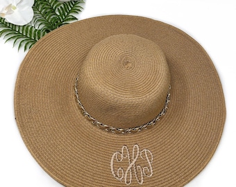 Monogrammed Women’s Floppy Hat,  Monogrammed Womens Beach Hat, Monogrammed Floppy Hat, Bridal gift