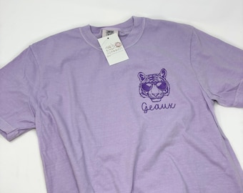 Womens LSU Tigers T-Shirt, embroidered tiger design, womens lsu shirt, womens college football shirt, tigers football, go tigers