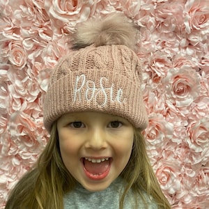 Monogrammed Pom Pom Beanie Hat for girls, girls Hat, toddler girls Beanie, Beanie for kids, Personalized Beanie, Christmas gift