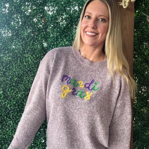 Felpa da donna Mardi Gras, design Mardi Gras con frange ricamate, pullover da donna Mardi Gras, Mardi Gras