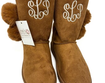 Botas con monograma para mujer con forro de piel sintética, botas con monograma, regalo de Navidad para niñas, botas con monograma para mujer