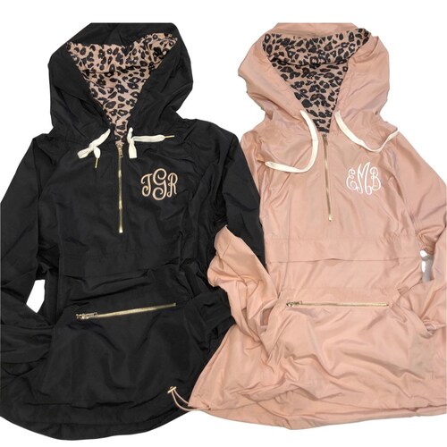 Rain Jacket, Womens Monogrammed Rain Coat, Leopard Print Wind Breaker, Monogrammed Pullover