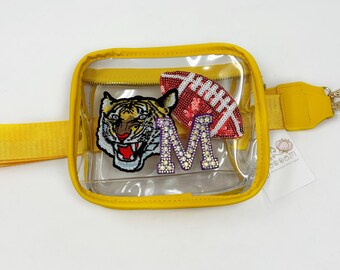 Clear Crossbody purse, Clear purse with patches, custom patches, stadium regulated clear bag, nfl game day clear bag, custom team clear bag
