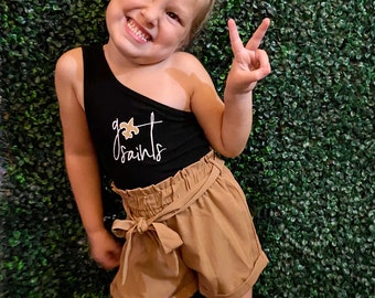 Girls embroidered outfit, Girls Saints Top, Girls Romper, Toddler girls football top, New Orleans saints football