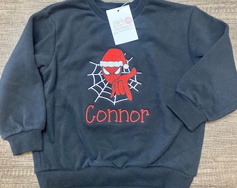 Embroidered Christmas sweatshirt, Spider-Man Christmas sweatshirt, boys Christmas sweatshirt, Christmas sweater for kids, spider man