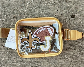 Clear Crossbody purse, Clear purse with patches, custom patches, stadium regulated clear bag, nfl game day clear bag, custom team clear bag