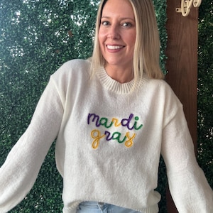 Felpa da donna Mardi Gras, design Mardi Gras con frange ricamate, pullover da donna Mardi Gras, Mardi Gras