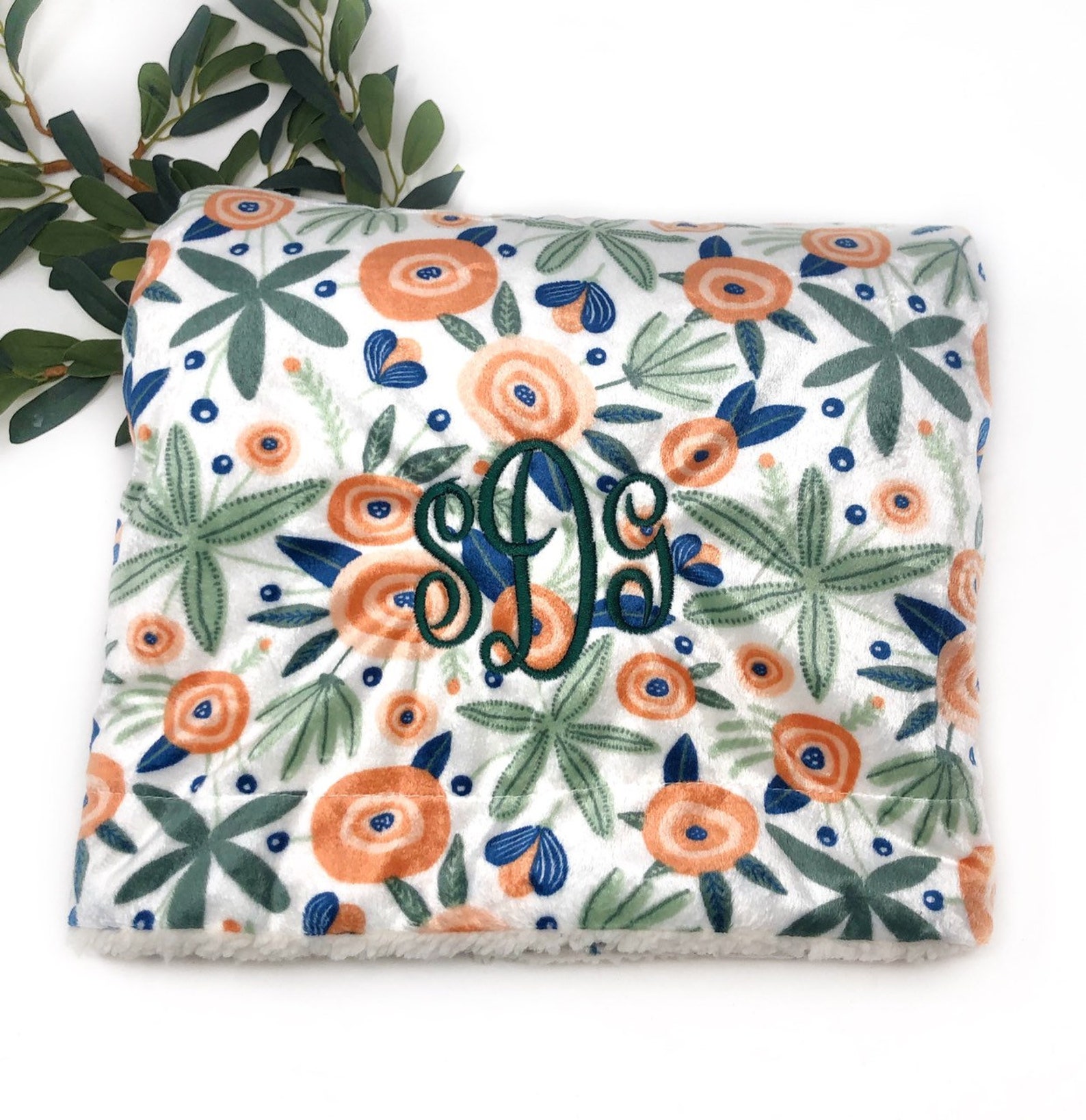 Monogrammed Floral Baby Blanket Monogrammed Blanket Baby Etsy
