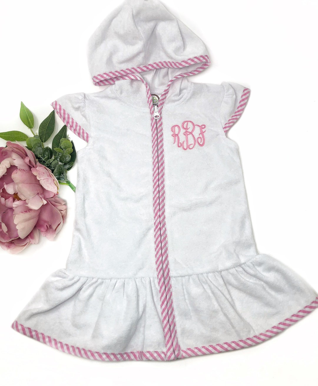 Girls Monogram Seersucker Swim Cover Up, Girls Cover up Dress, Monogram