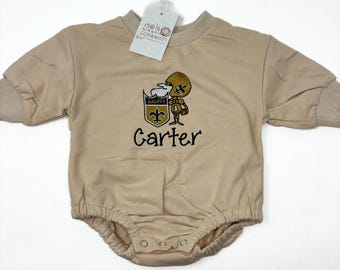 Bubble Onesie, Sweatshirt Bubble, Baby Onesie, Bubble Romper, Embroidered Bubble onesie, Monogrammed onesie, New Orleans Saints, Nola Onesie