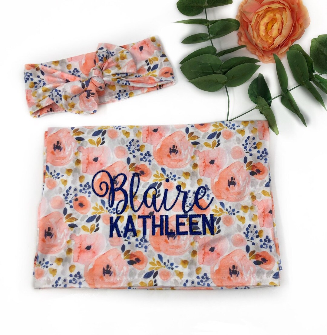 Baby Girl Monogrammed Swaddle Set Etsy