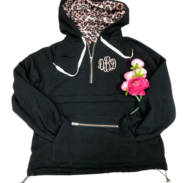 Womens Monogrammed pullover, leopard print hooded pullover, monogrammed pullover