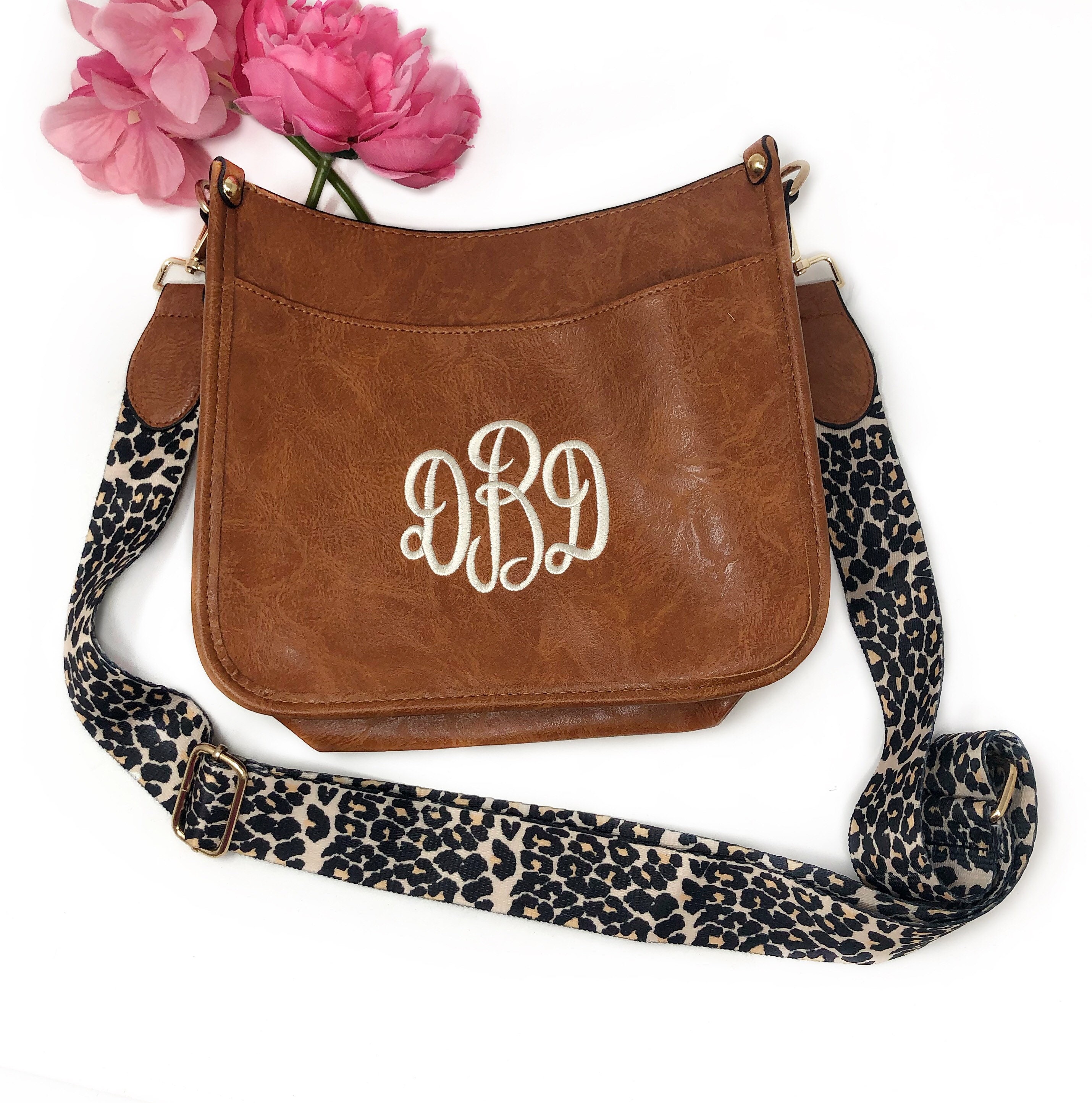 Monogram Crossbody Purse With Leopard Strap Leopard Strap Etsy