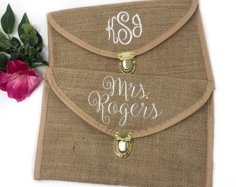 Monogrammed burlap crossbody/clutch