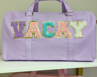 Duffle bag, gift for girls, overnight bag for girls, duffle bag for women, duffle bag with letter patches