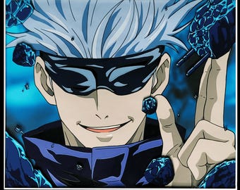 Jujutsu Kaisen - Satoru Gojo – Cel de animação pintado à mão em 2 camadas, estilo caixa de sombra