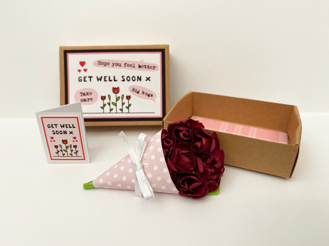 Get Well Soon Paper Flowers Bouquet and Tiny Card Matchbox Gift - Etsy UK