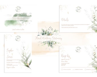 Floral Wedding Invitation Set: Watercolor Stationery (Digital Download)