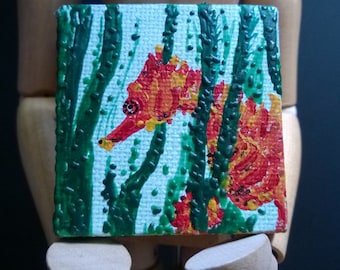 Seahorsey - encáustica Original pintura con base