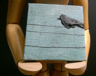 A Murder of Crows IV - Original encaustic painting with easel